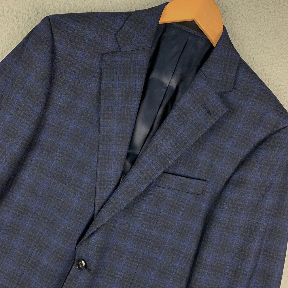 Michael Kors Blazer Mens 40R Blue Plaid Windowpane Stretch Two Button Sport Coat